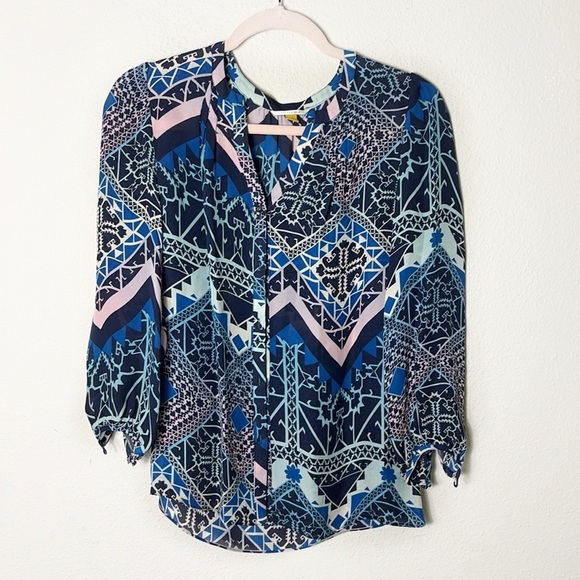 Leifsdottir x Anthropologie Multicolored Geometric 100% Silk Button Down Shirt 2 - Picture 10 of 10